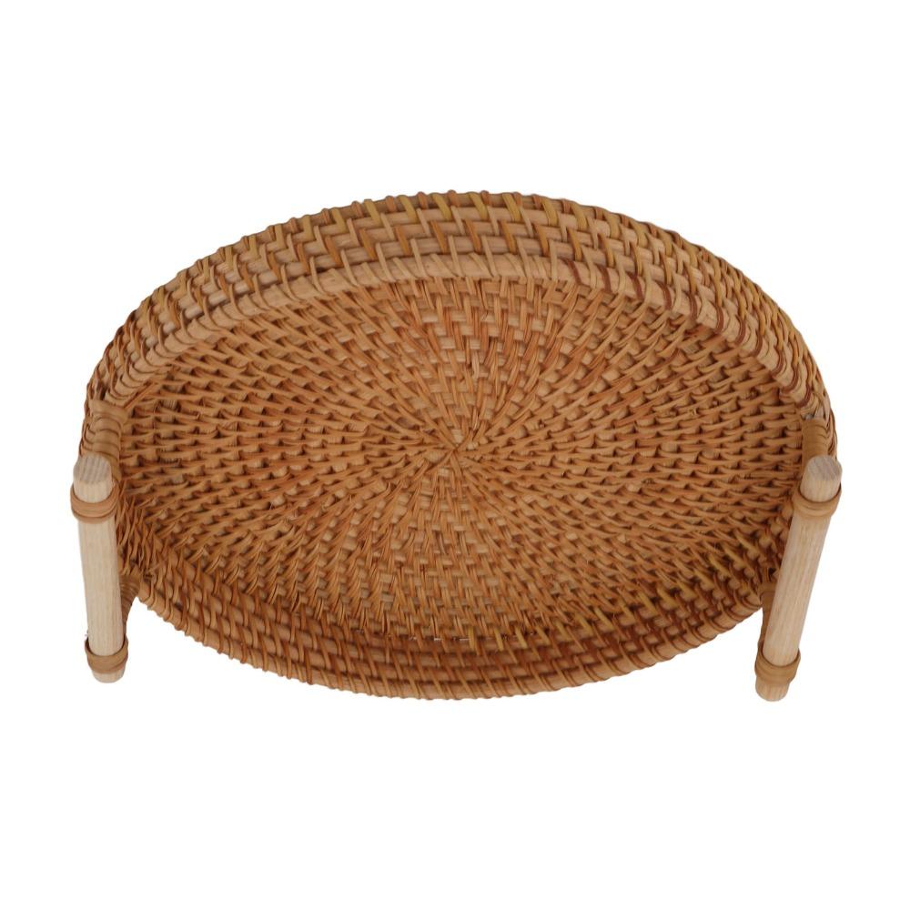 Mehrzweck mit Handgriff Geflochtenes Tablett Geflochtene Ranke Natürliche Textur Teetablett Retro-Stil Glatte Snackplatte Nachmittagstee