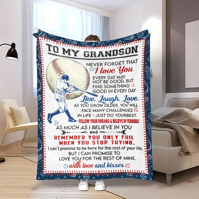 Cozy Grandson Baseball-Themed Flannel Blanket with Heartfelt Message - Soft, Warm, and Motivational Gift for Youngsters, Perfect