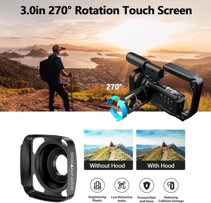 5K Camcorder - 56MP - IR Night Vision - 3" Rotating Touchscreen - WiFi