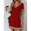 QICED Fashion Summer Spring Short Sleeve V-Neck Casual Dresses