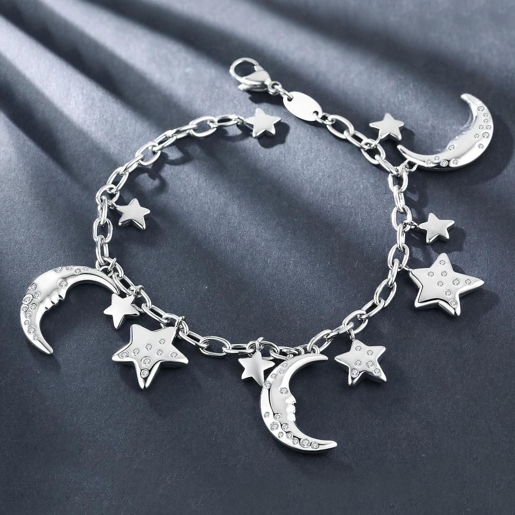 Various Designs Moon Star Stainless Steel Waterproof Adjustable Bracelet Dainty Pendant Necklace Hypoallergenic Fashion Accessories for Women