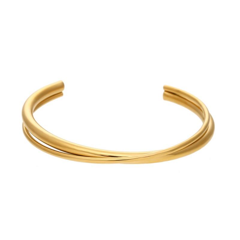 Minimalist Geometric Double-Layer Open Cuff Bracelet Women 18K Gold Plated Titanium Steel Fashion Jewelry