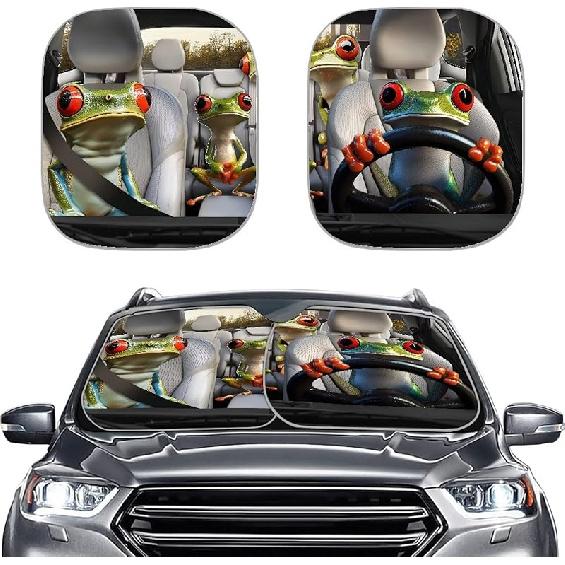 KEIAHUAN Customized Auto Front Window Visor Sun Shade Universal Windshield Sunshade for Car Truck SUV 2-Piece