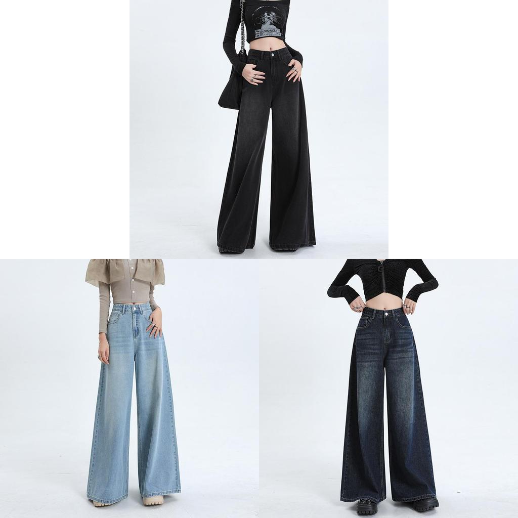 High-Waist-Jeans mit weitem Bein für Damen im Retro-Stil und aus Baumwoll-Denim