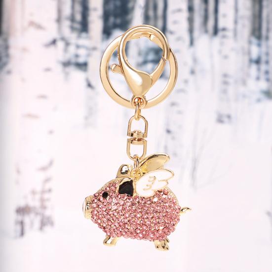 Llavero de cerdo volador con incrustaciones de diamantes de imitación de moda, soporte para llavero, decoración colgante