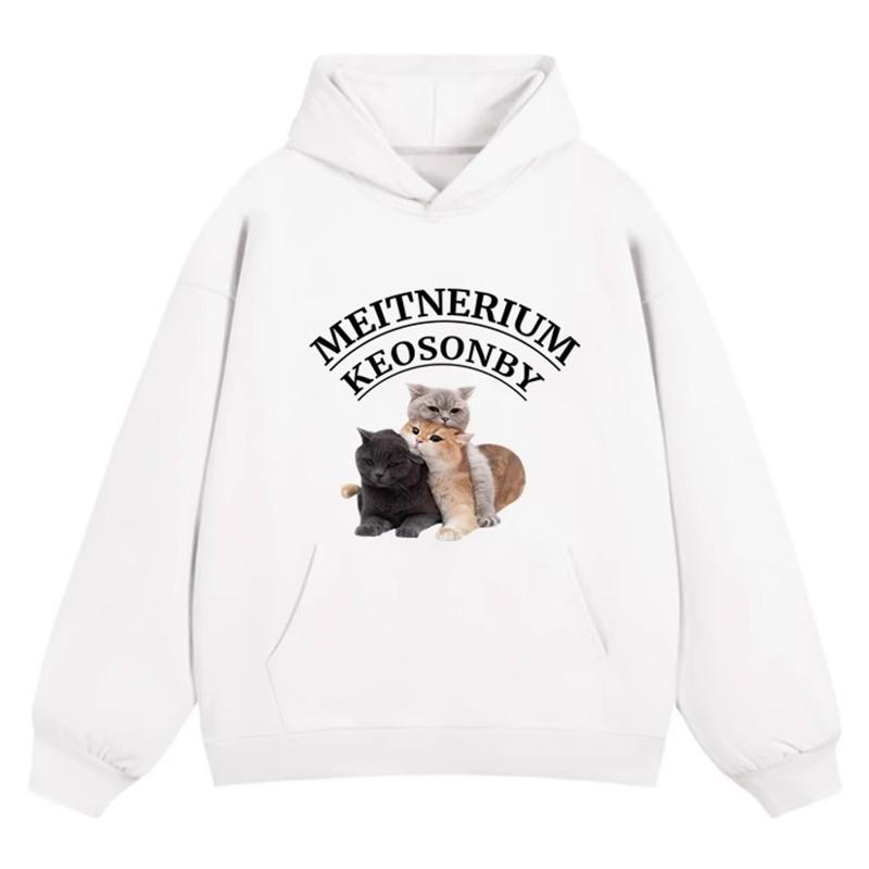 Ladies Autumn Winter Casual Hooded Long Sleeve Big Pocket Cat Printed Pullover Hoodies Sweatshirt Top