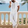 Men'S Casual Linen Hooded Shirt and Pants Set | Short Sleeve, Drawstring Waist, Non-Stretch, Solid White, Vacation Homewear with Woven Texture