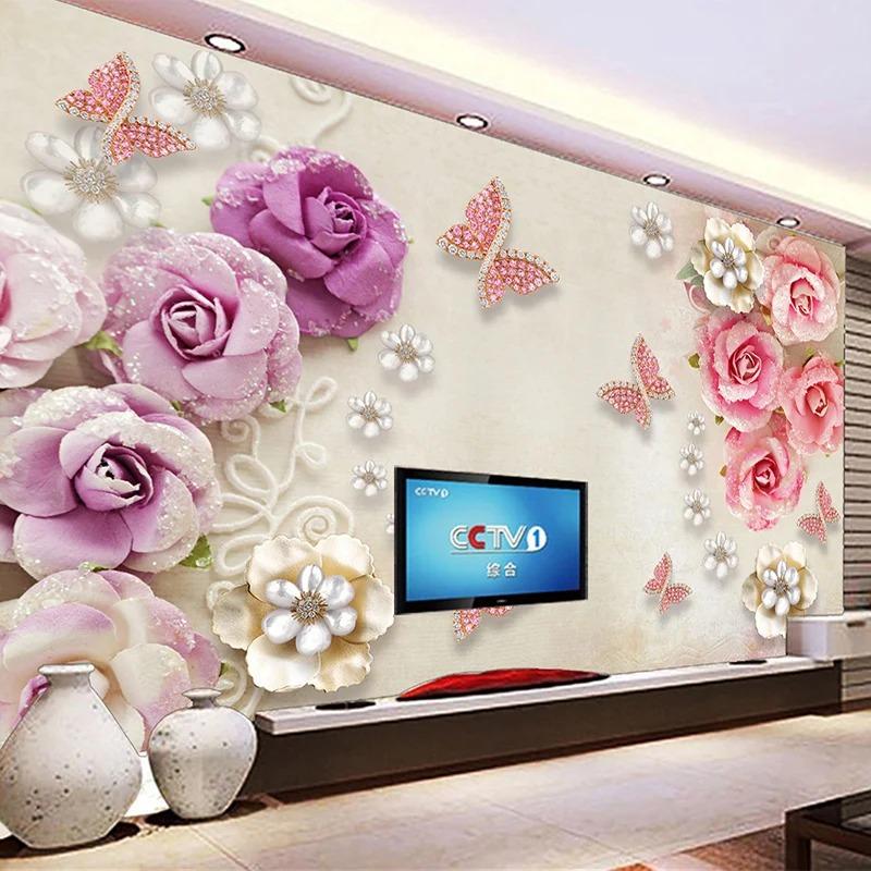 Tapet 3d Stil Retro European Bijuterii Floare Fluture Picturi Murale Living Dormitor Hârtie de Perete Decor Acasă