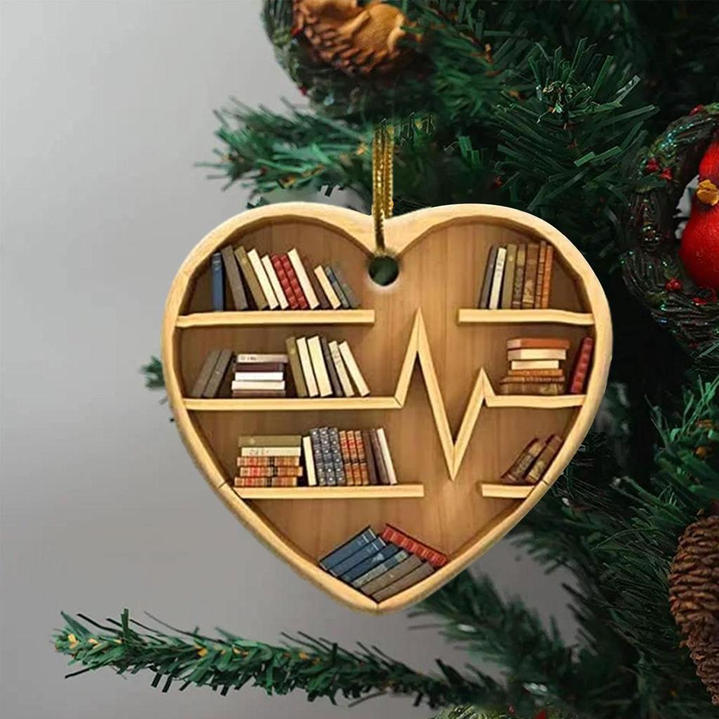 2D Bookworm Ornaments Creative Christmas Decorations Lovers Heart Ornament Cute 2D Bookworm Ornaments for Halloween