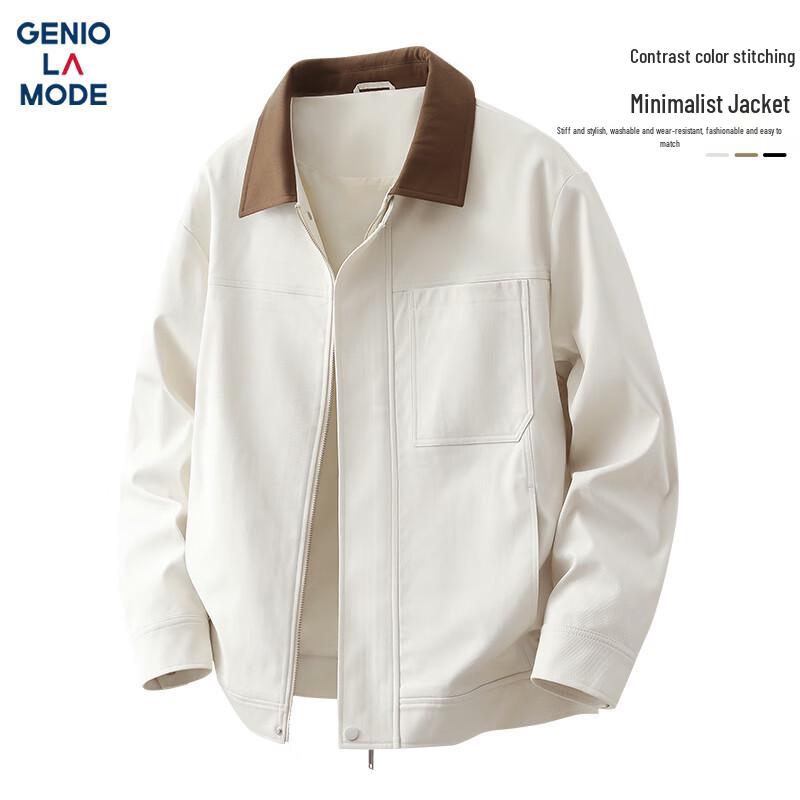 GENIOLAMODE Men's Color-block Retro Workwear Jacket
