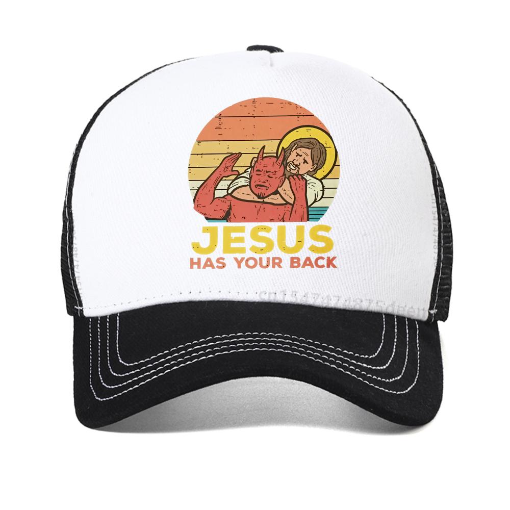 Jesus Has Your Back Jiu Jitsu Retro Christian baseball cap Women and MenVintage Graphic snapback hats outdoor mesh trucker hat