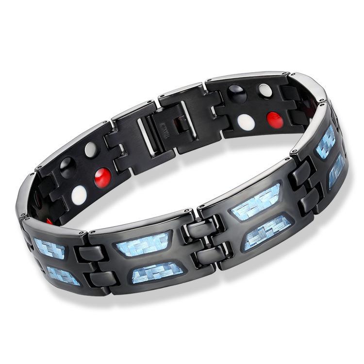 

15mm Heavy Punk Black Magnetic Health Bracelet Men Women Hiphop Stainless Steel Blue Shell 4 Elements Luxury Bike Bangle Jewelry