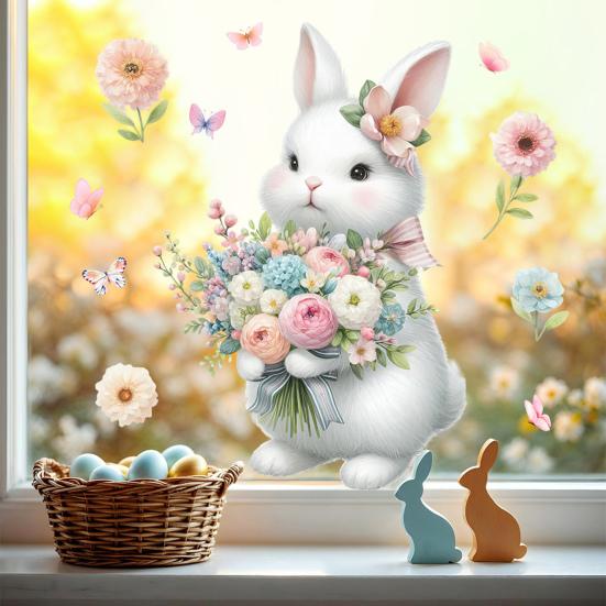 Påskhare Öppnar Dörr Väggdekal Självhäftande Rolig Morotskanin Klistermärke för Toalett Kök Kylskåp Vardagsrum Sovrum Dekor