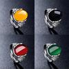 2025 Neuer Einfacher Roter Achat Chalcedon Antik Silberfarbe Offener Ring Damen Krone Strassring Hohl Verstellbare Ringe Geschenke