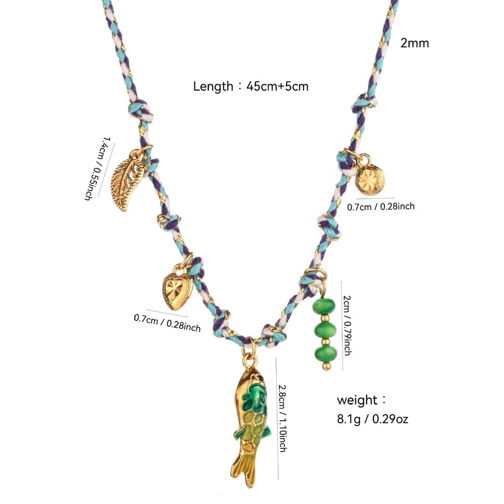European & American DIY Multicolor Braided Rope Necklace with Stainless Steel Pendants