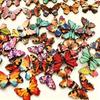 50Pcs Assorted Wooden Butterfly Buttons, For DIY Sewing And Scrapbooking Decors Mixed Patterns Cute Cartoon Style Accessories
