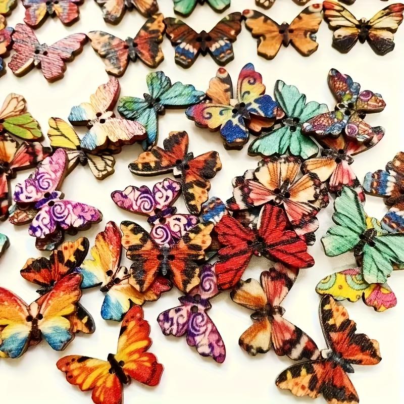 50Pcs Assorted Wooden Butterfly Buttons, For DIY Sewing And Scrapbooking Decors Mixed Patterns Cute Cartoon Style Accessories