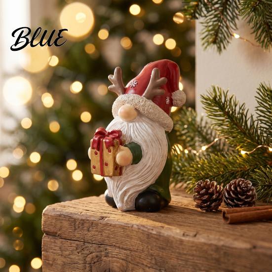 Christmas Tabletop Decorations Gnome Figurine, Resin Tomte with Tree Hat & Reindeer Holiday Home Decor Antlers, for Window Shelf, Xmas Gift Decorative