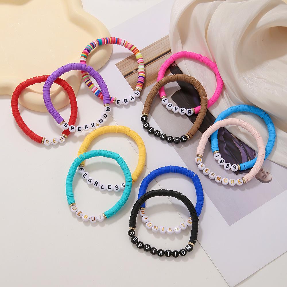 Taylor Swift Fan Colorful Soft Clay Bracelet Set - Handmade English Name Jewelry for Women