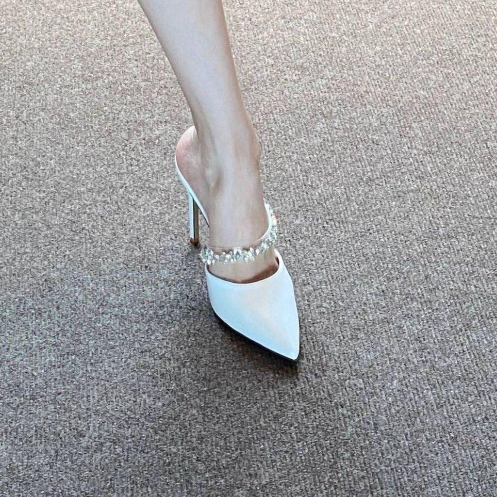 High Heel Shoes For Women With Pointed Toe And Water Diamond Embellishments For Summer Fashion