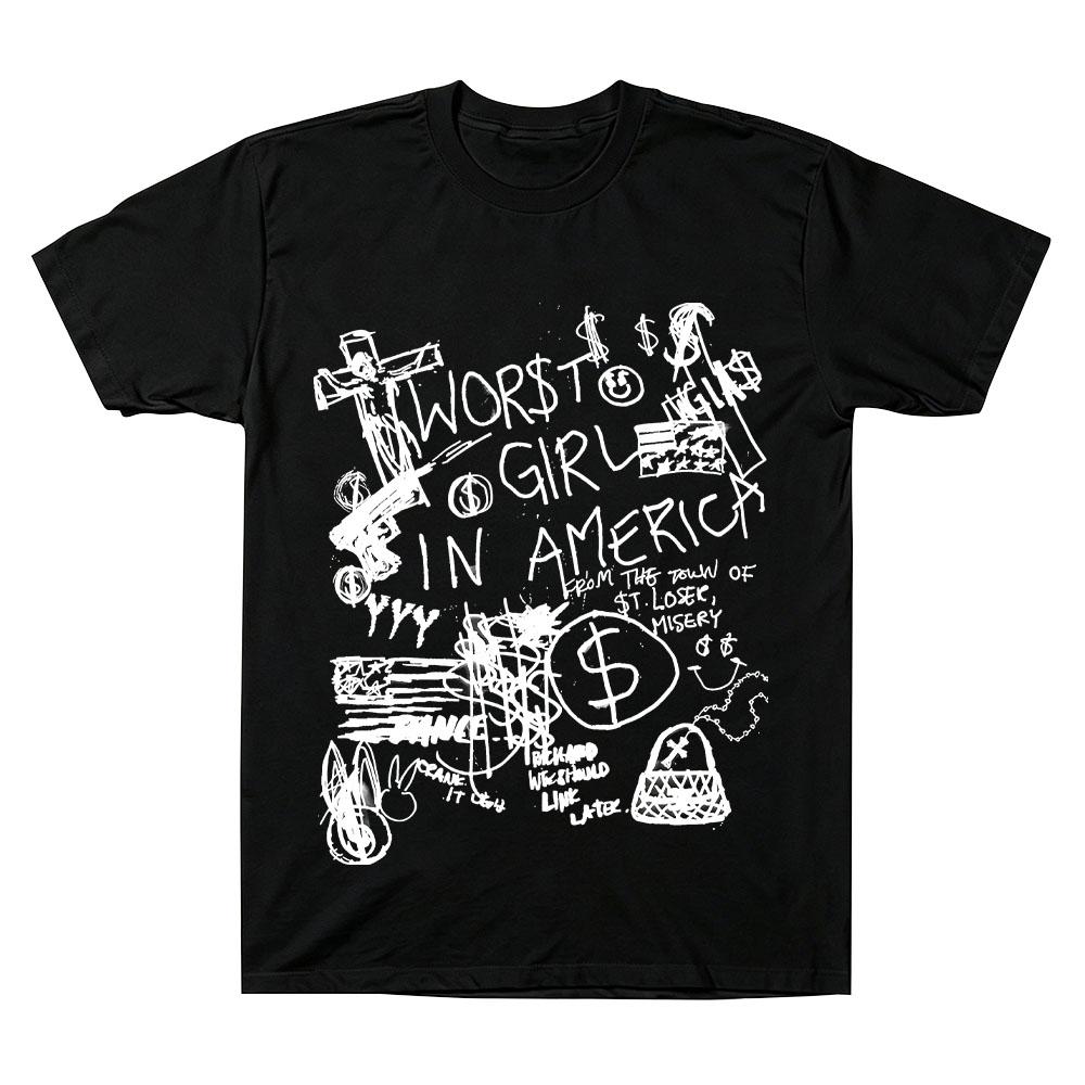 Sharpie Tee Slayyyter Crank 2 T Shirt Cotton Hand Drawn Graffiti Print Short Sleeve Unisex Hyperpop Music Fan Casual Streetwear