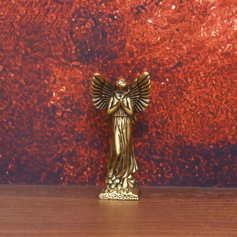 Vintage Brass Praying Angel Statue With Exquisite Carved Details For Home Desk Decor Spiritual Gift