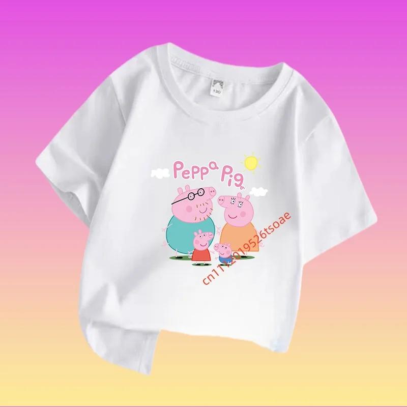 Peppa Pig Children's Cotton Short-sleeved Boys' Sports Shirt, Girls' Casual Top, Summer T-shirt with Cartoon Print