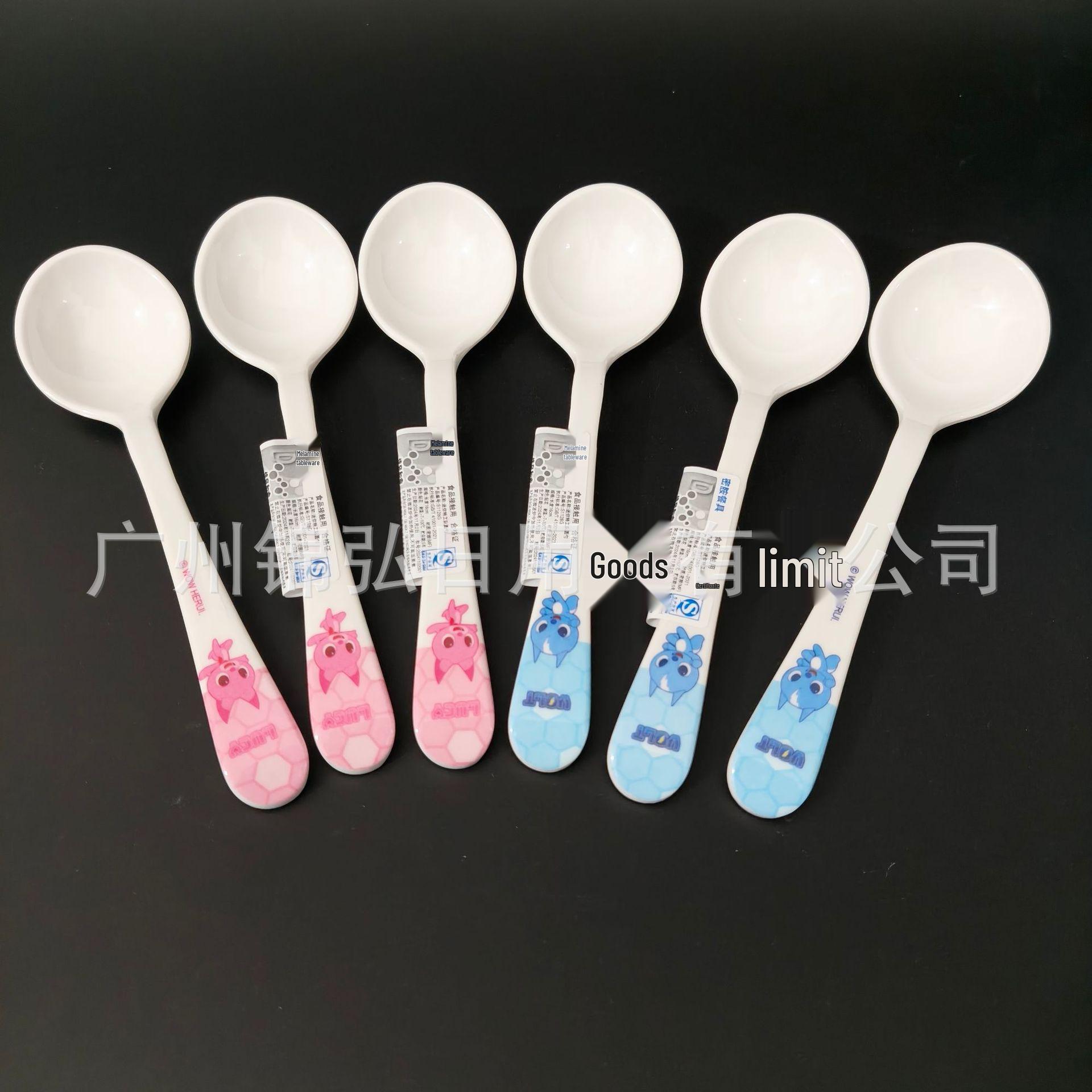

Cartoon Melamine Baby Spoon - Self-Feeding, Long Handle, Plastic Soup & Porridge Spoon for Kids 16CM Mini Agent Round Spoon