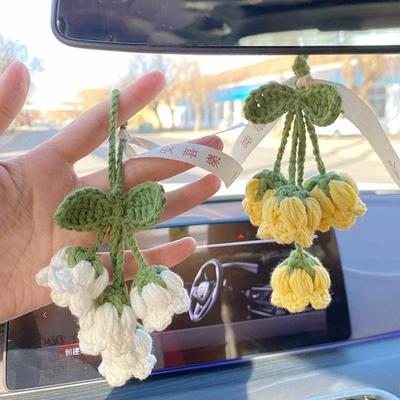 Flowers Crochet Woven Flowers Pendant Car Interior Hanging Decor Hand Knitted Bags Decor Handmade Key Pendants Home Decor