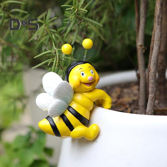 2 Pcs Bee Planter Ornament Hanging Bee Sculpture Resin Cartoon Honeybee Figurine for Potted Plants Flower Pot Edge Decor