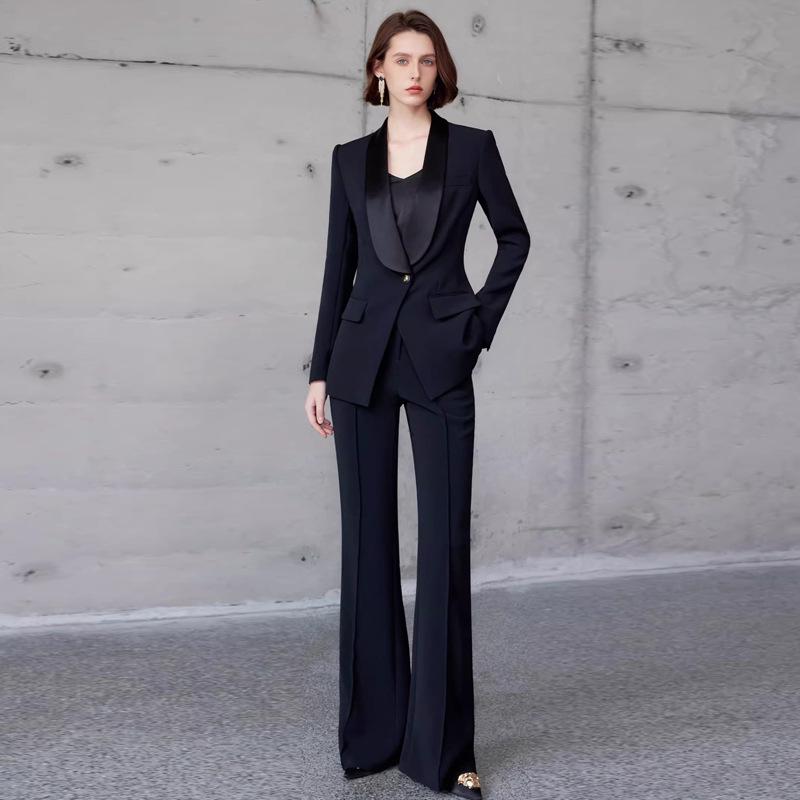 

High-End Slim Fit Dark Blue Suit Set with Acetate Collar and Trousers XXL
