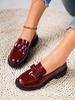 Bright Leather Lacquered Loafers 2025 New Face Tassel Medium Heel Retro European and American Large Size Foreign Trade Fashion Casual Shoes