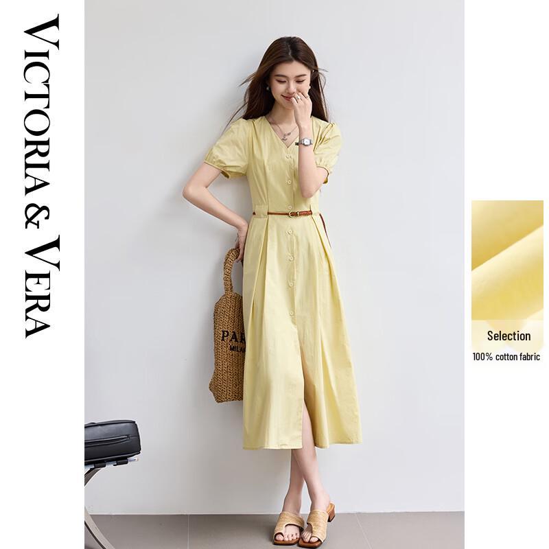 

VICTORIA&VERA Women s Cotton Short Sleeve V-Neck Dress with Twist Waist Detail XL