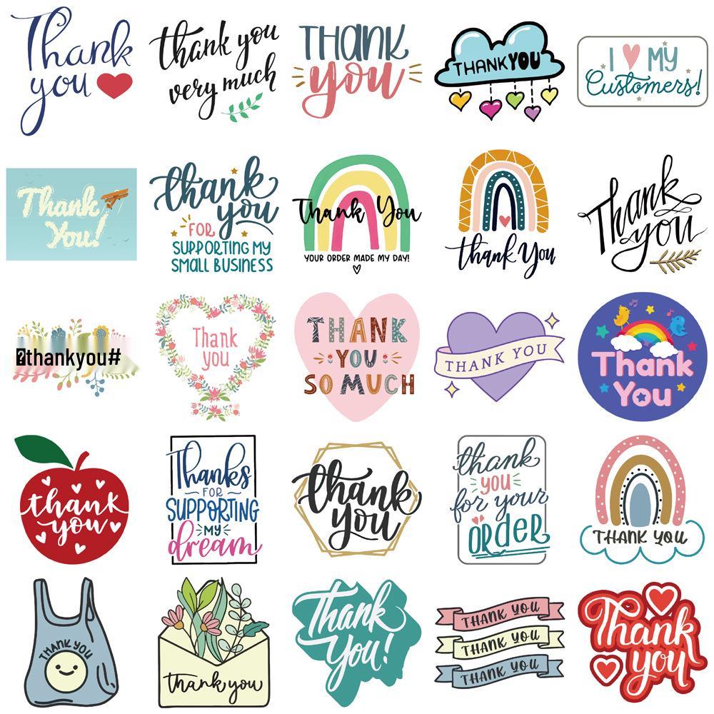 50pcs Creative Cartoon Thank You Stickers Set for DIY Journals and Notebooks