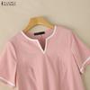 ZANZEA Women Eelgant Casual V-Neck Summer Short Sleeve Dress