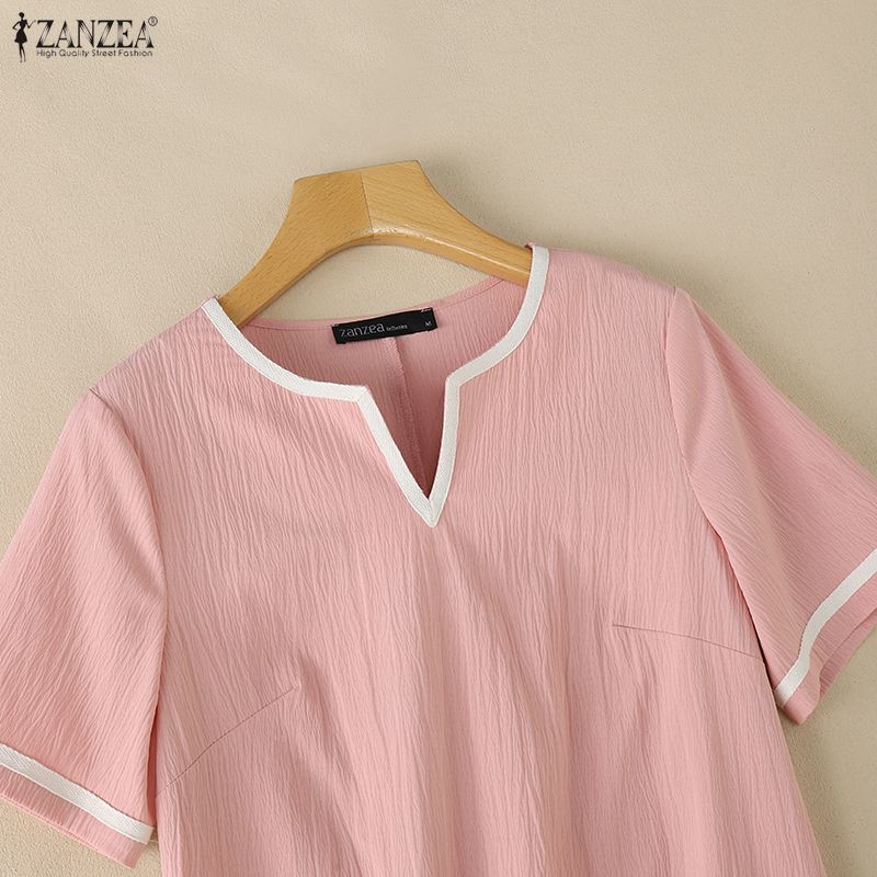 ZANZEA Women Eelgant Casual V-Neck Summer Short Sleeve Dress