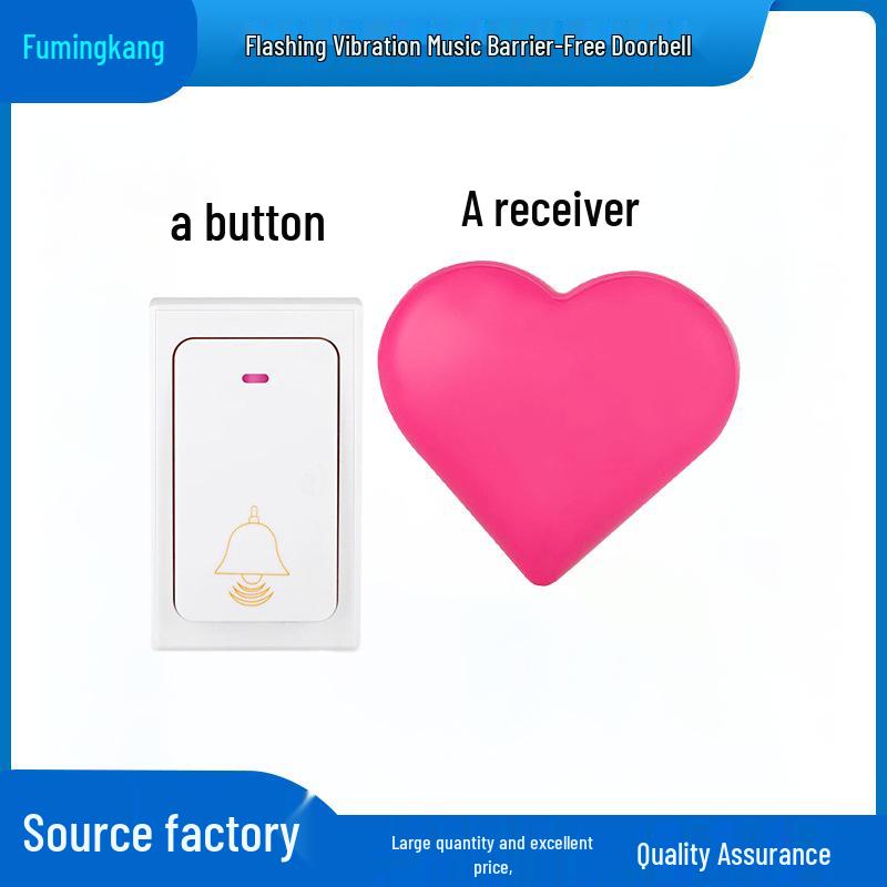 Heart-Shaped Wireless Flashing Doorbell with Music & Vibration for Elderly/Deaf - Long Range & Loud Volume