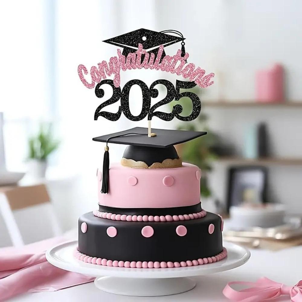 5pcs Glitter Congratulations Cake Card Handmade Graduation Cupcake Toppers  Party Cake Decorations