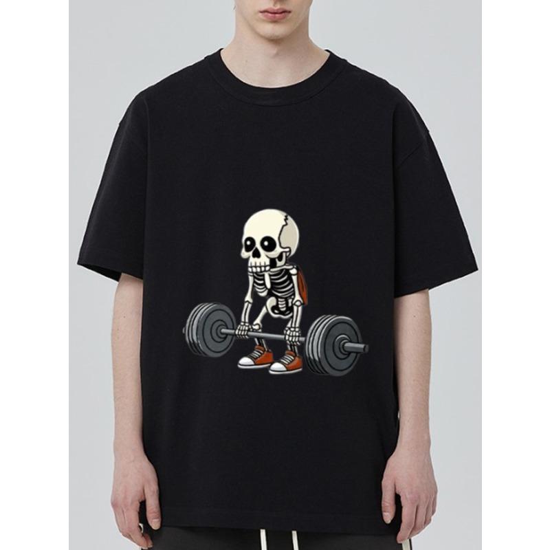 

Crewneck T Shirt Black Skeleton Lifting Barbell Graphic Print Gym Fitness Workout Casual Wear XXXXL чёрный