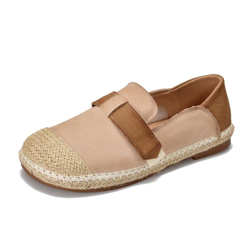 

Ретро-лоферы Johnature из натуральной кожи, разноцветные женские туфли, повседневные универсальные туфли на плоской подошве 40 бежевый