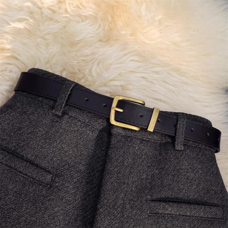 Kurze Damenhose mit hohem Bund aus grauer Wolle - A-Linie, weites Bein, vielseitig für Herbst/Winter 2024