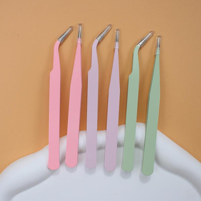 1Pcs Stainless Steel Eyelash Extension Tweezers Curved Straight Head Lashes Tweezer Non-Magnetic Eyelashes Nail Makeup Tools