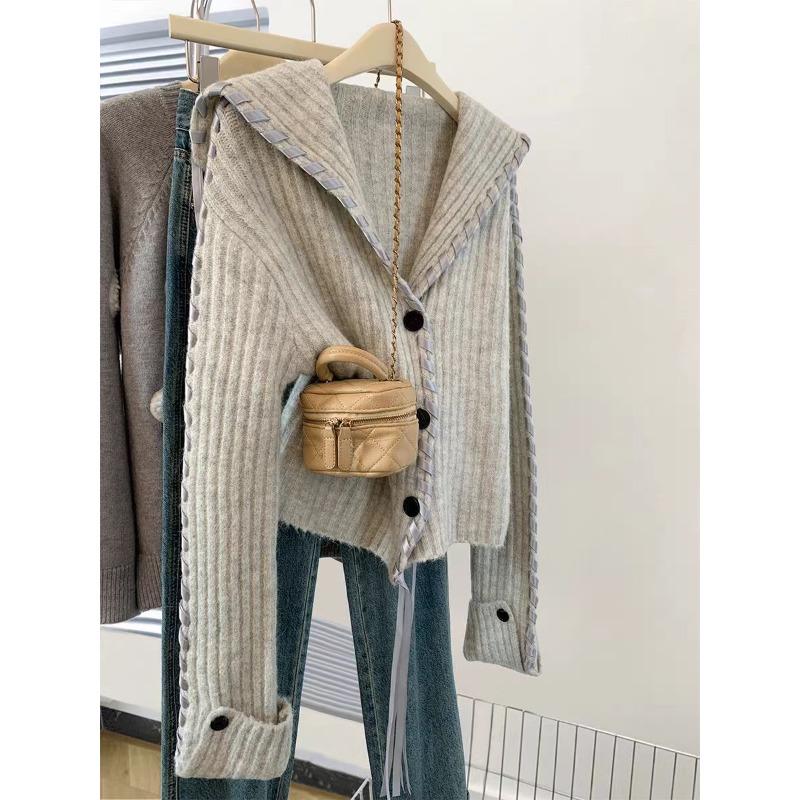 

Neck thickened sweater cardigan jacket women s autumn and winter new short knitted sweater one size fits all серый