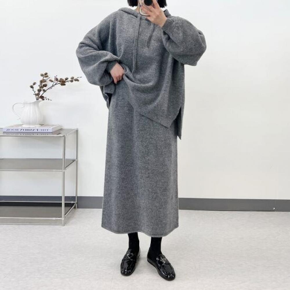 Mizqz Women Hooded Knit Skirt Set Winter Fall 5588