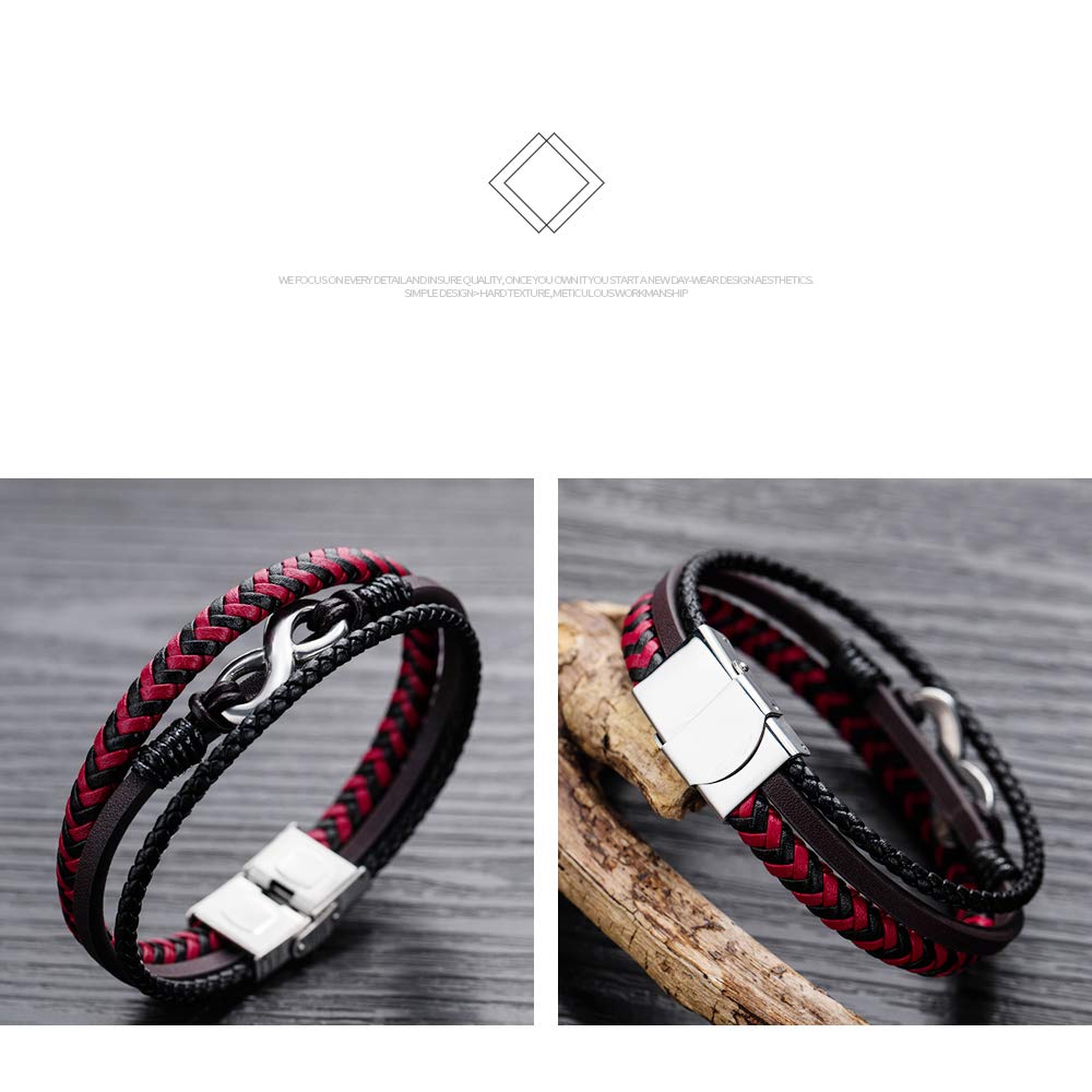 Rockyu Brand Popular Jewelry Bracelet for Men Black Number 8 Infinity Braided Triple Bracelet Stylish Christmas Gift Men's