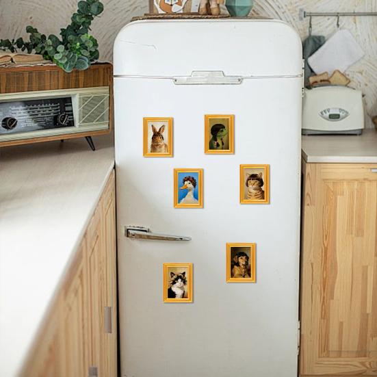 Wooden Photo Frame Refrigerator Magnet Animal Frame Fridge Magnet Home Office Whiteboard Decorative Accessories Humorous Gift