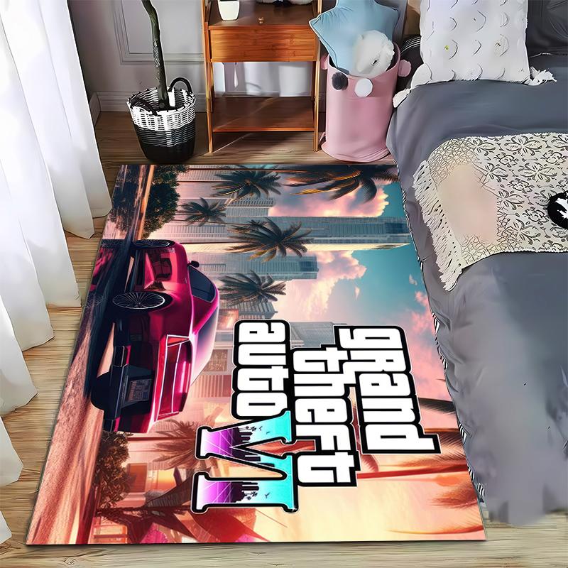 

Stylish carpet with red sports car and cityscape Suitable for use as an anti-slip game mat for living room and bedroom sofas 40x60cm( 15x23in )