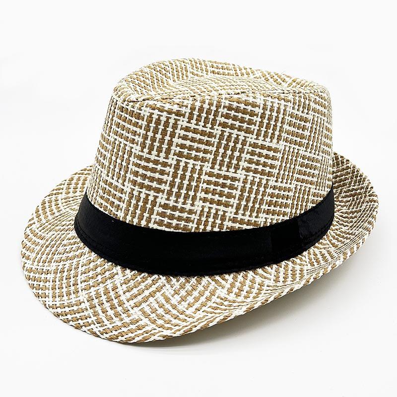 Strohhut Herren Damen Gekräuselt Britischer Jazzhut Vintage Party Strand Sonnenhut Gestreift Vielseitig