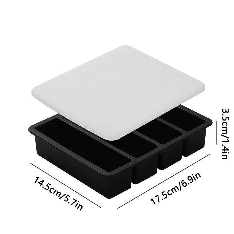 4 Grid Long Strip Ice-tray Ice Cube Tray Long Ice Stick Tray Silicone with Lid Rectangular Easy Release Ice Mold Bar Tools