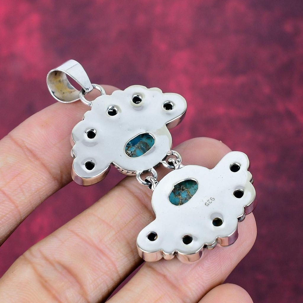 Blue Copper Turquoise Handmade Gemstone Jewelry, 925 Solid Sterling Silver Pendant Antique Jewelry